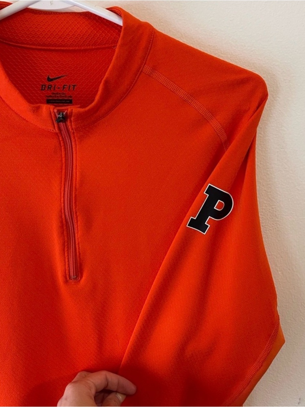 Princeton University Dri-FIT Orange Quarter-Zip Pullover with 'P' Sleeve Logo